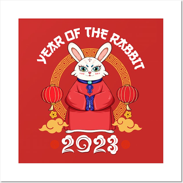 Yin Yan Dabbing Rabbit Chinese New Year 2023 Men Women Kid Wall Art by Jhon Towel